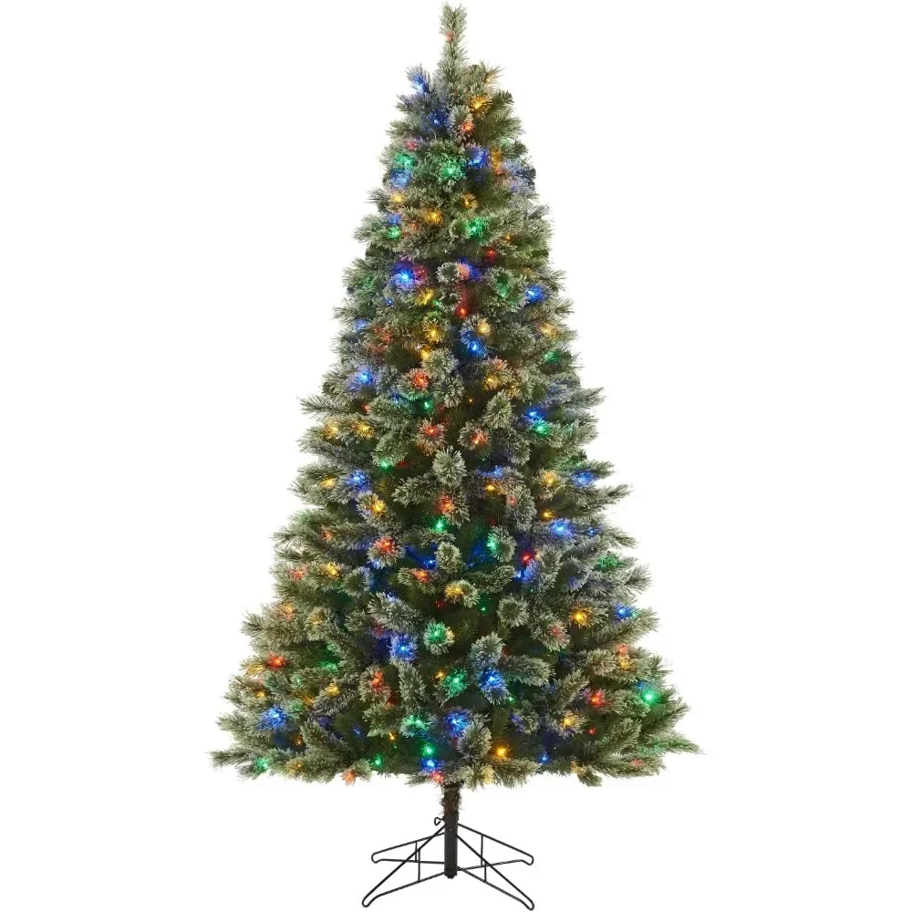 Lit Artificial Christmas Tree - Frances Cashmere Xmas Tree with 450 Color Changing LED Lights, 1264 PVC/Cashmere Tips