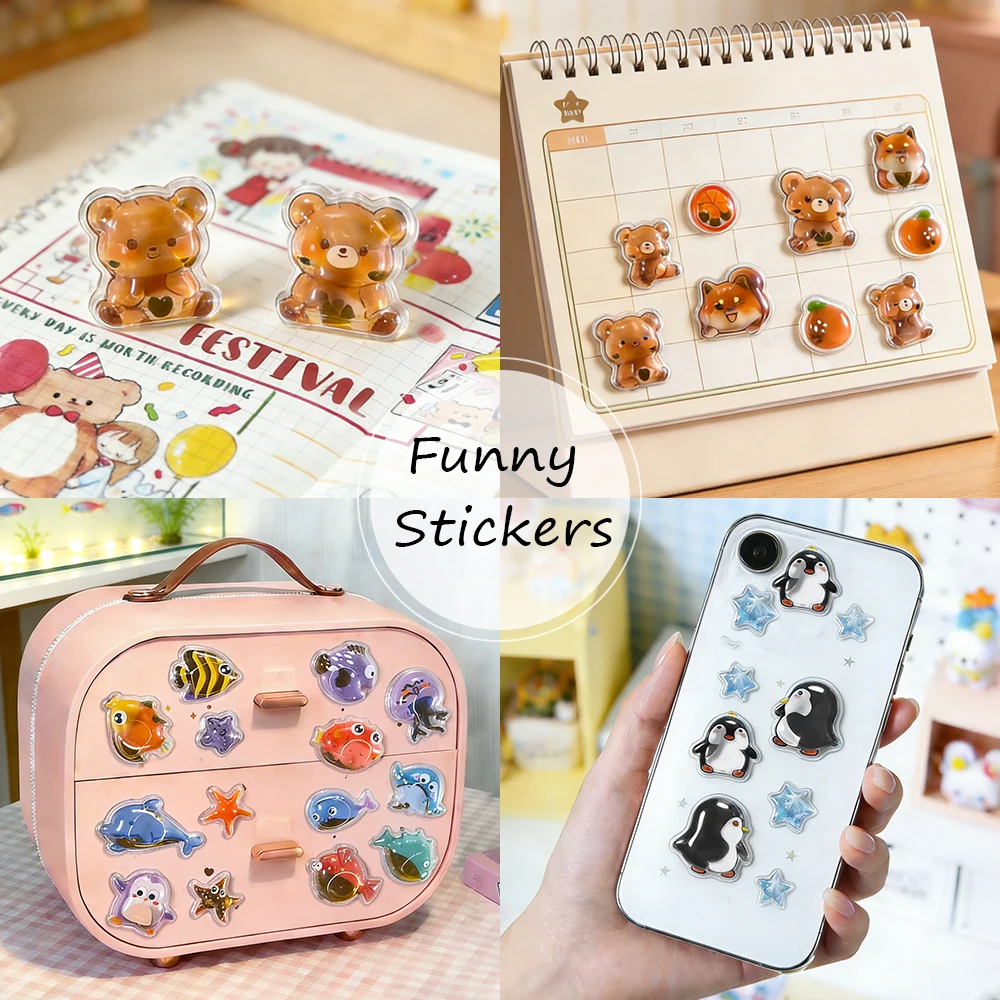 3D Kids Cartoon Kawaii Animal Handwork Nail Sticker Penguin Rabbit Bear Relief Drop Sticker for Scrapbooking Phone Case DIY Deco view 5
