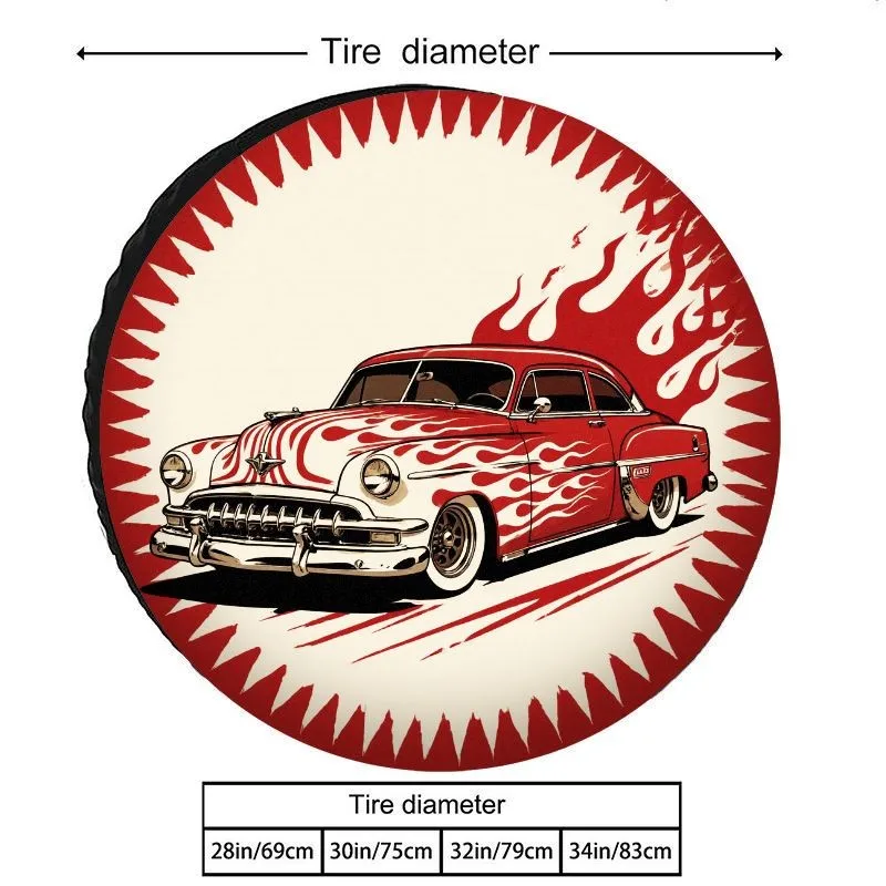 

Vintage Hot Rod Flames Spare Tire Cover Durable Polyester Fiber Protector SUV Accessory