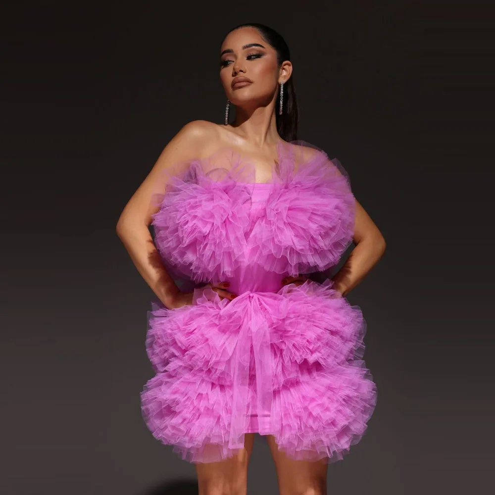 

Светло-фиолетовое короткое платье для дня рождения без бретелек с рюшами, мини-длина, для девочек, с отстегивающейся юбкой