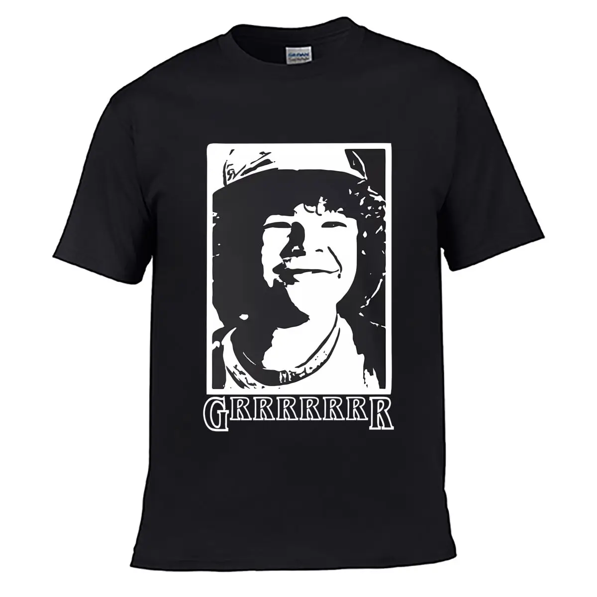 Smiling Curly Hair Portrait Silhouette Solid Washed Vintage Tee Distressed Loose