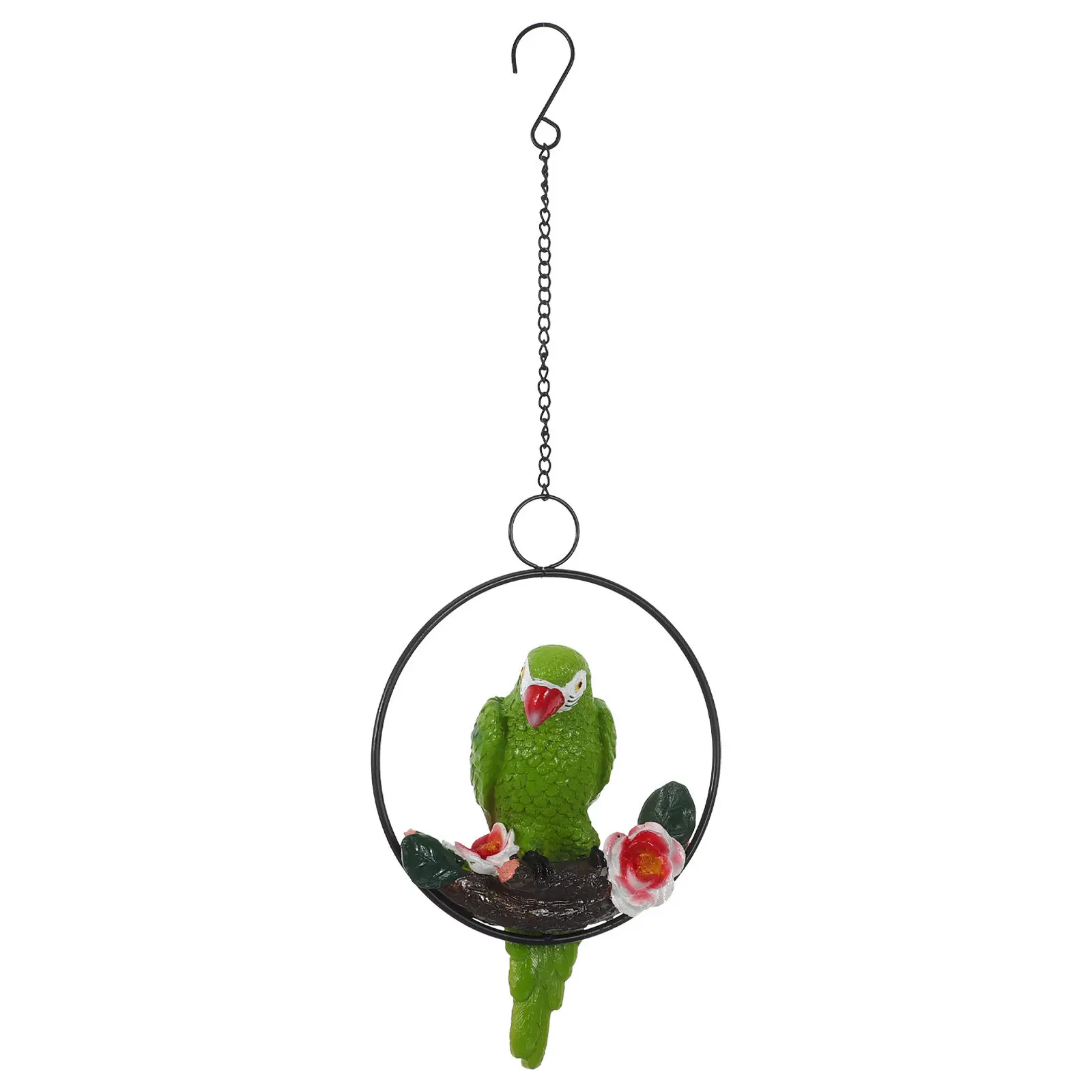 17 Inches Hanging Parrot Resin Ornament Handcrafted Lifelike Details Weather Resistant Outdoor Garden Patio Balcony Decor Resin