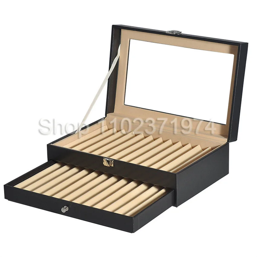 

12/24 Slots Pen Display Box Retro pencil case Organizer Box, Glass Window Pen Display Case Storage Box Pen Collection Display
