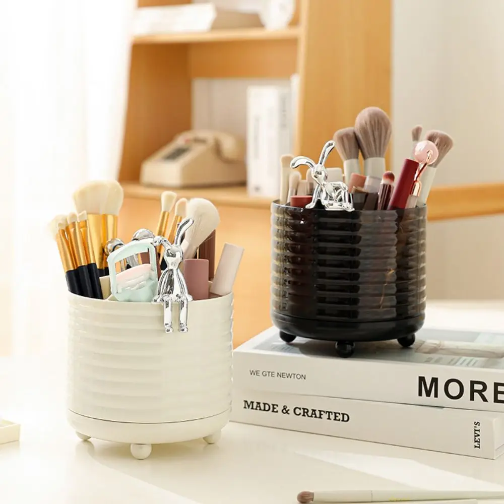 

360 Rotating Makeup Brush Storage Holder Large Capacity Plastic Pen Container with 7 Compartments Makeup Brush Bucket