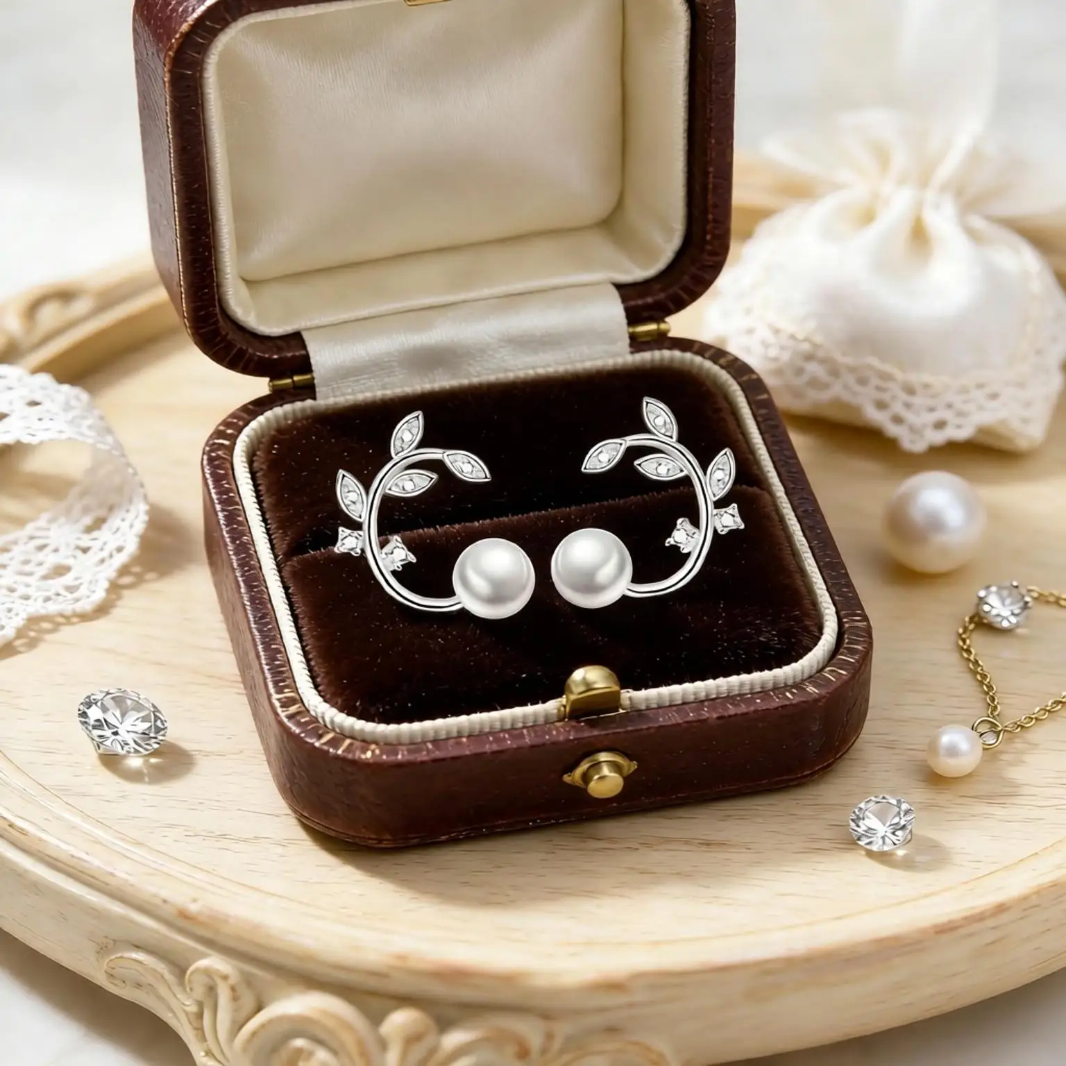 Elegant 925 Sterling Silver Branches Pearl Crystal Zircon Stud Earrings for Women Girls Anniversary Party Fashion Jewelry Gifts