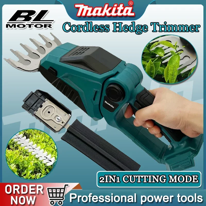 

Makita Cordless Hedge Trimmer 2-in-1 Mini Handheld Electric Grass Shears Operated Shrubbery Trimmer for Garden for 18V Battery