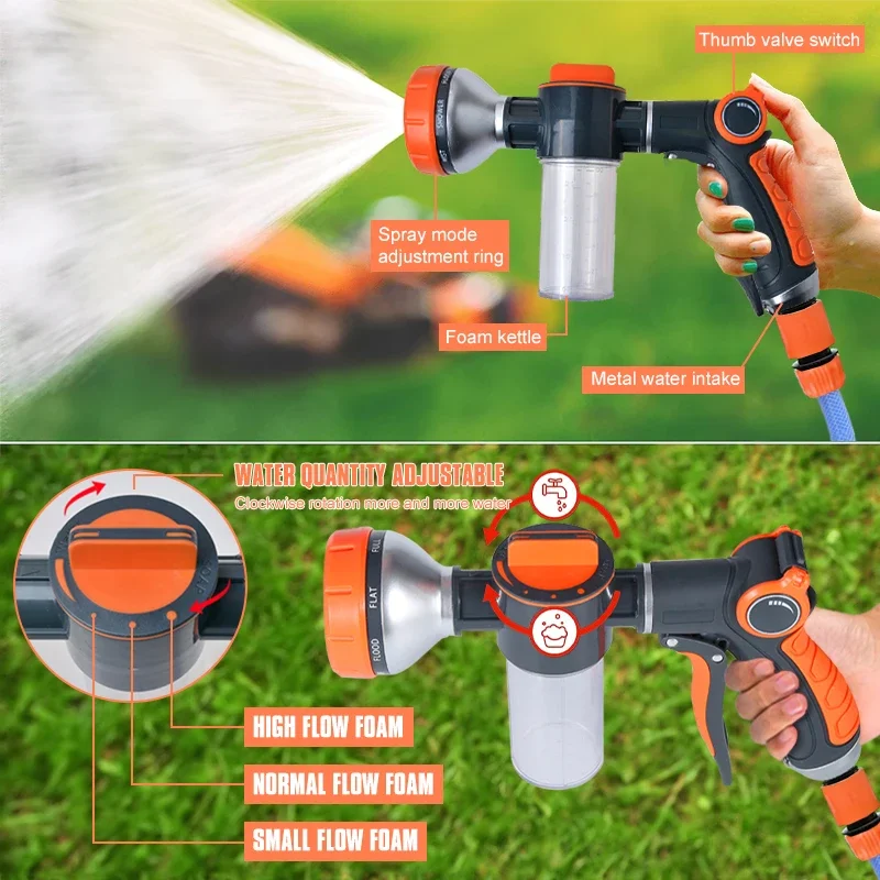 High Pressure Water Foam Sprayer Nozzle 8 Mode Adjustable Pet Wash Cleaning Bath Garden Dog Shower Dog Bath Brush Clean Tool