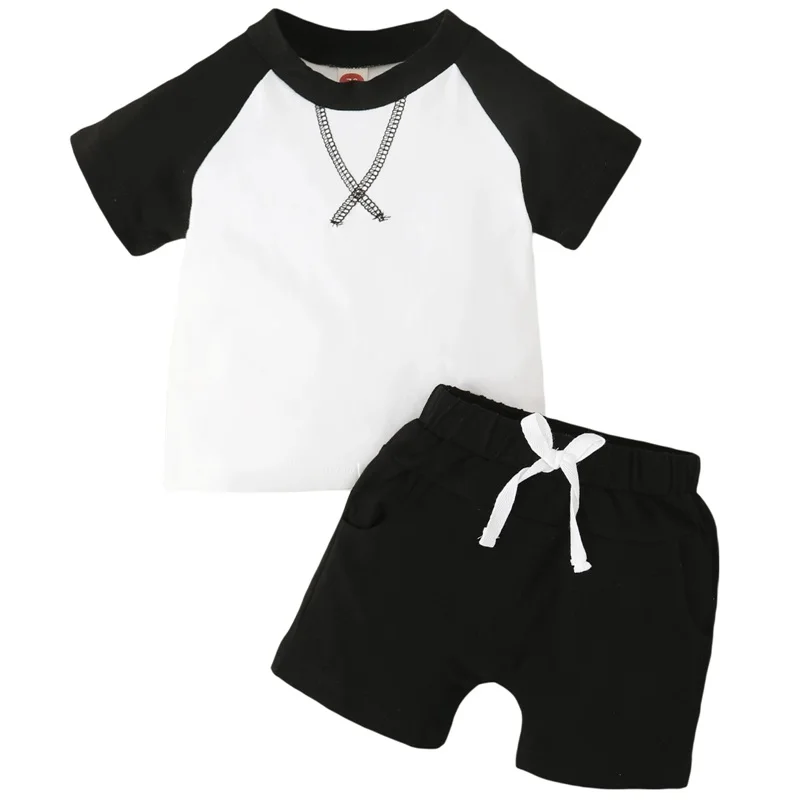 

Kid Boy Girl Clothes Suit Short Sleeve Round Neck Shirt Drawstring Short Pants Outfit