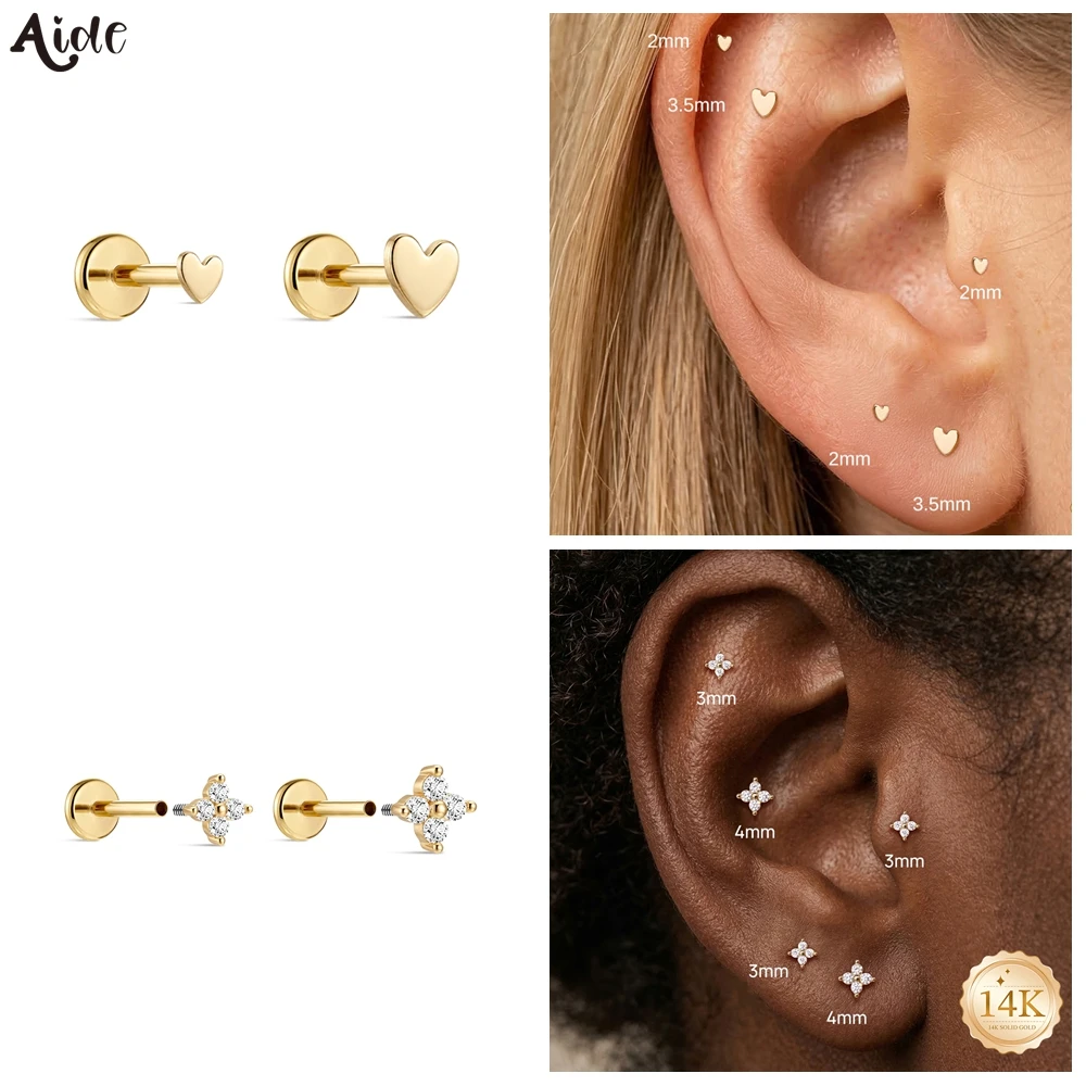 aide-14k-solid-gold-heart-cz-cartilage-stud-earrings-flower-screw-back-piercing-earrings-perfect-monther's-day-gift-jewelry