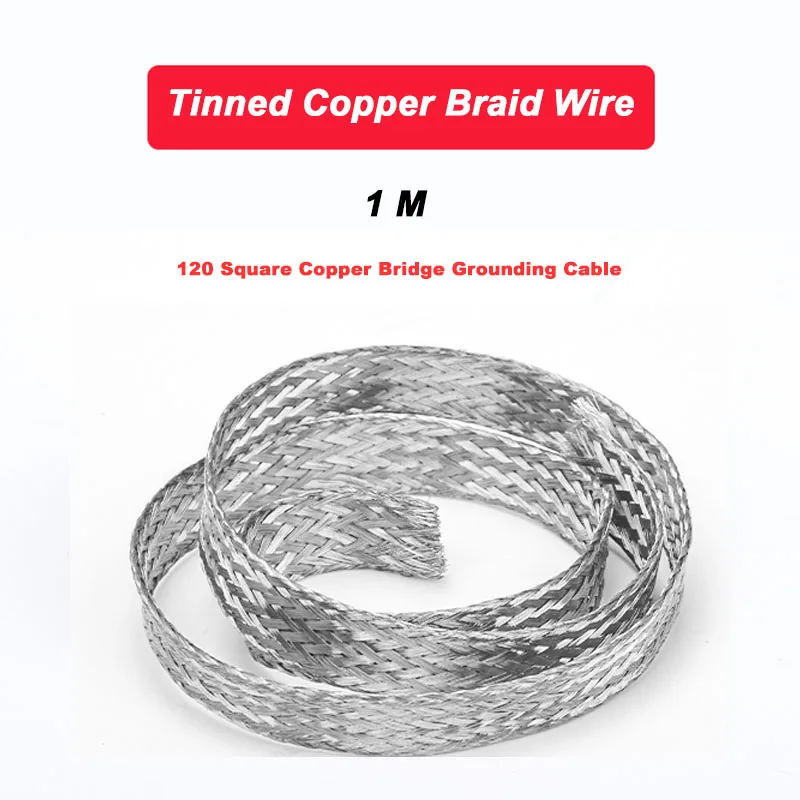 

1 Meter 120 Square Tinned Copper Braid Wire Copper Bridge Grounding Cable Soft Connection Flat Conductive Knitted Tape Chemical