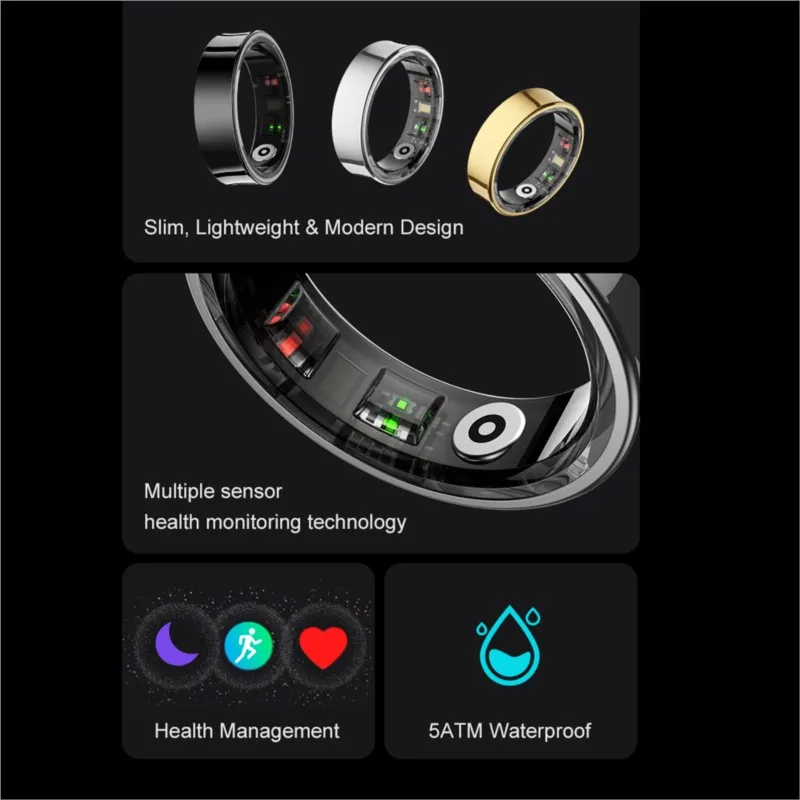R09 Smart Ring Uomo Donna Custodia di ricarica Temperatura della pelle Salute Monitor del sonno 5ATM Anelli per dito di controllo fotocamera impermeabile