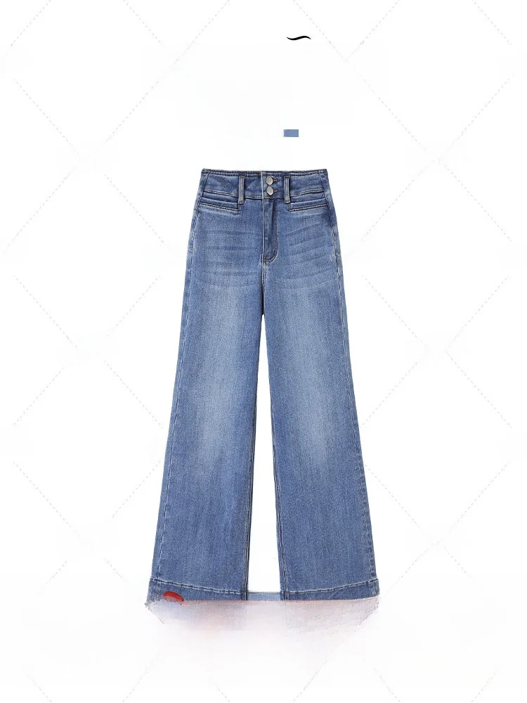 

Джинсы женские винтажные с высокой талией, широкими штанинами, прямого кроя, на подкладке, синие, стройнящие, длинные, повседневные, хлопковые, на молнии