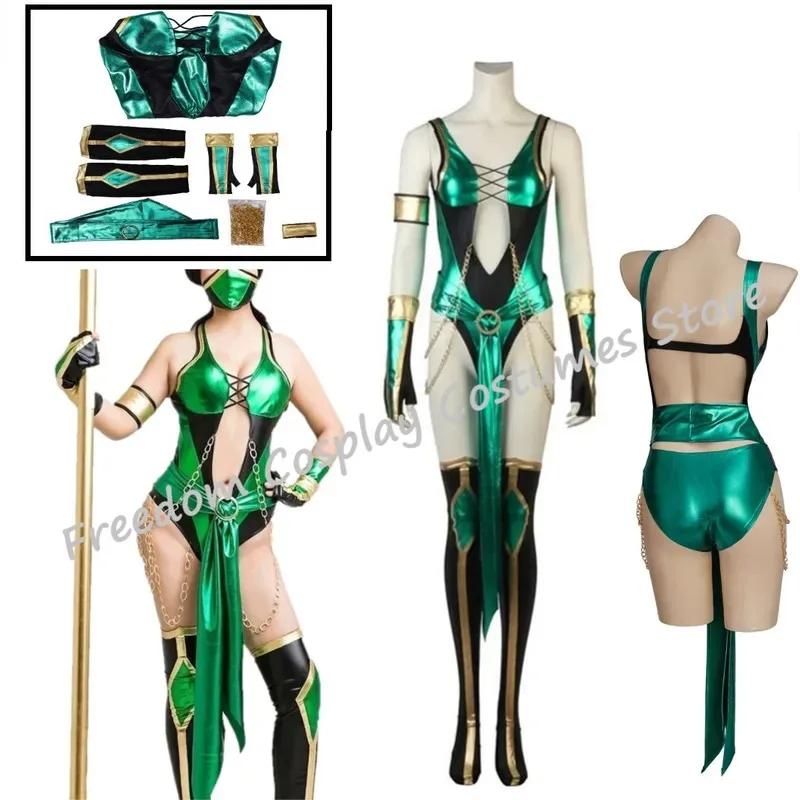 

2025 New Game Mortal Kombat X Jade Costume Cosplay Blue Sexy Tights Battle Combat Women's Outfit Adult Full Suit Halloween ☆★♥☆★