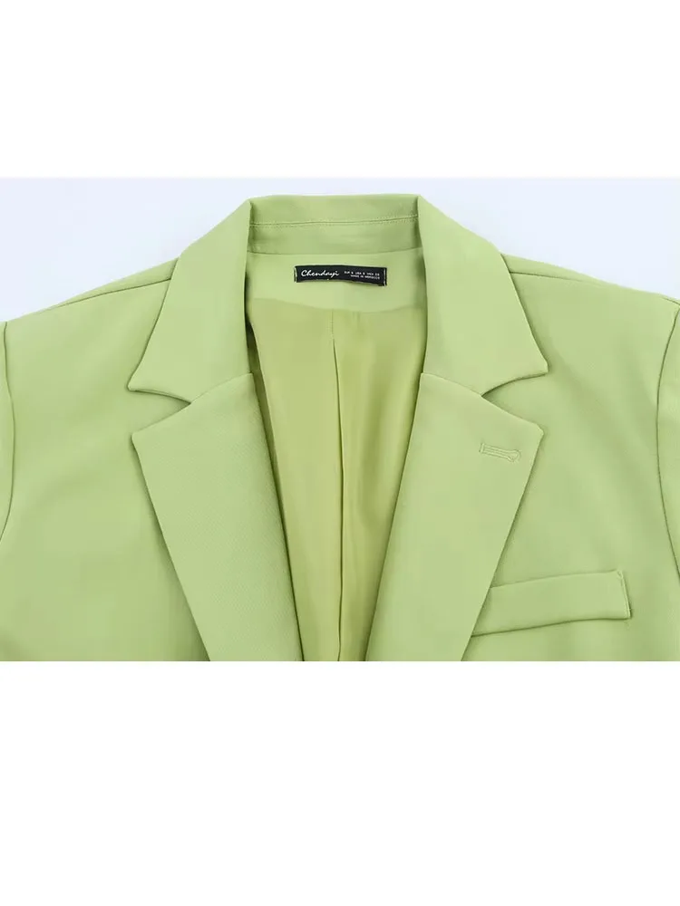 HH Women Suit Turn-Down Collar Long Sleeves Single-Breasted Pockets Lapel Blazers+Tripping Strap Decoration Zipper Pants
