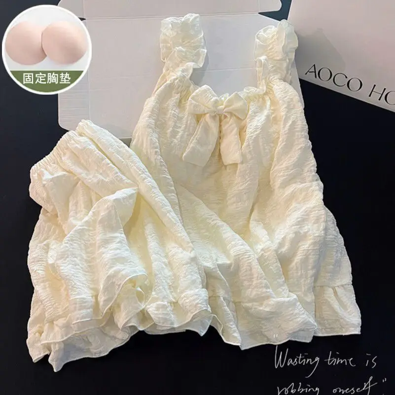 

Apricot Korean Cute Pajama Sets Women's Summer Suit Girl's Simple Home Clothing 2-piece Set Chic Elegant Woman Sleeping Pajamas
