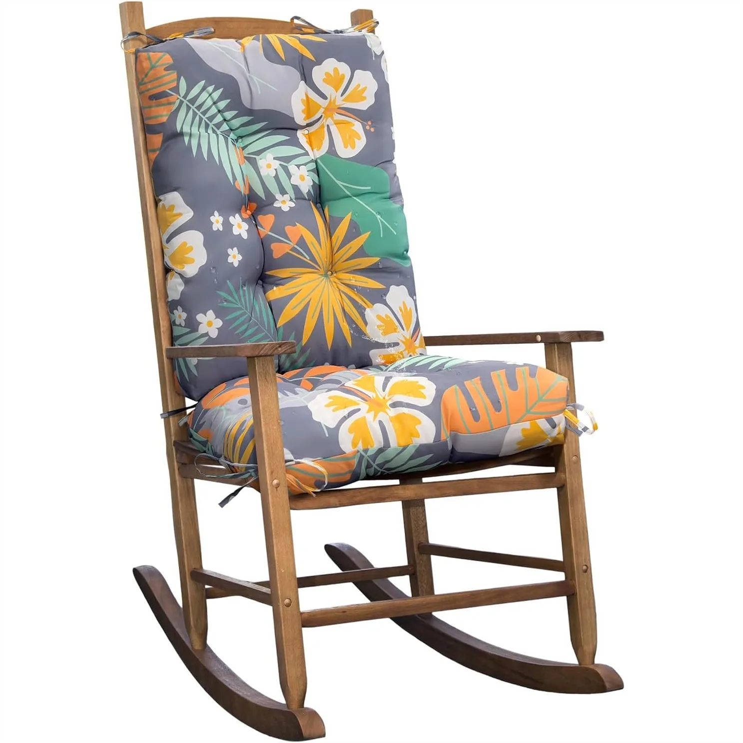 

Waterproof Indoor Outdoor Rocking Chair Cushion Floral Patio Seat Pad For Porch Bedroom Orange Grey