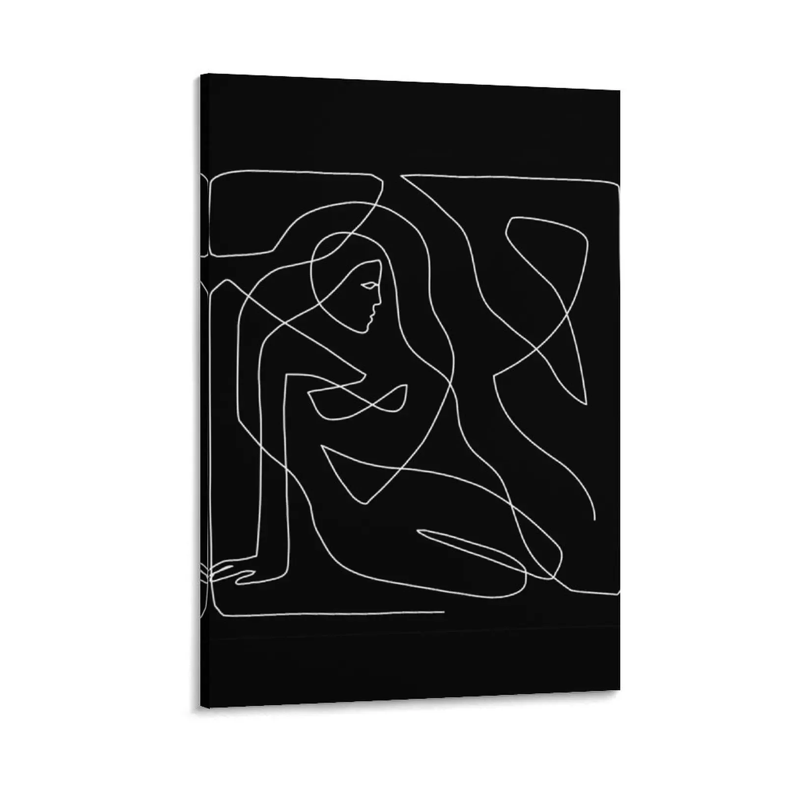 

Abstract Sitting Woman Figure - One Line Art Black and White Canvas Painting home decor canvas wall decoration