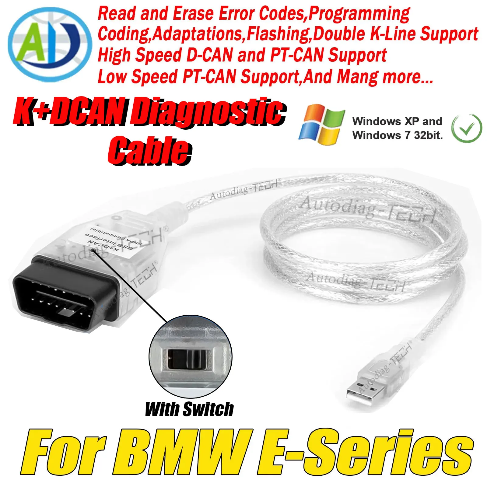 

For BMW INPA FTDI FT232RL 9241A With Switch OBD2 Interface Cable For NCS Coding WinFP Tool32 Programing K+DCAN Diagnostic Tool