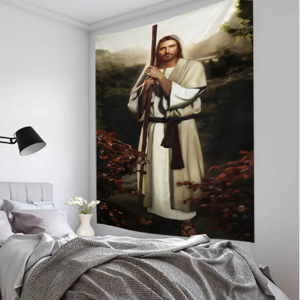 Jesus Retro Art Illustration Tapestry Home Wall Decoration Hippie Bohemian Decoration Yoga Mat Sheets Aesthetic Room Decoration