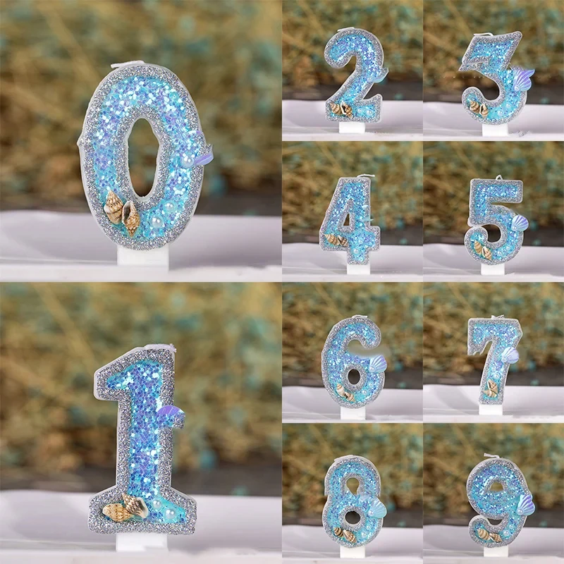 NEW Butterfly Blue Shell Glitter Number Birthday Candles Cake Toppers Birthday Wedding Birthday Digital Cakes Dessert Decor