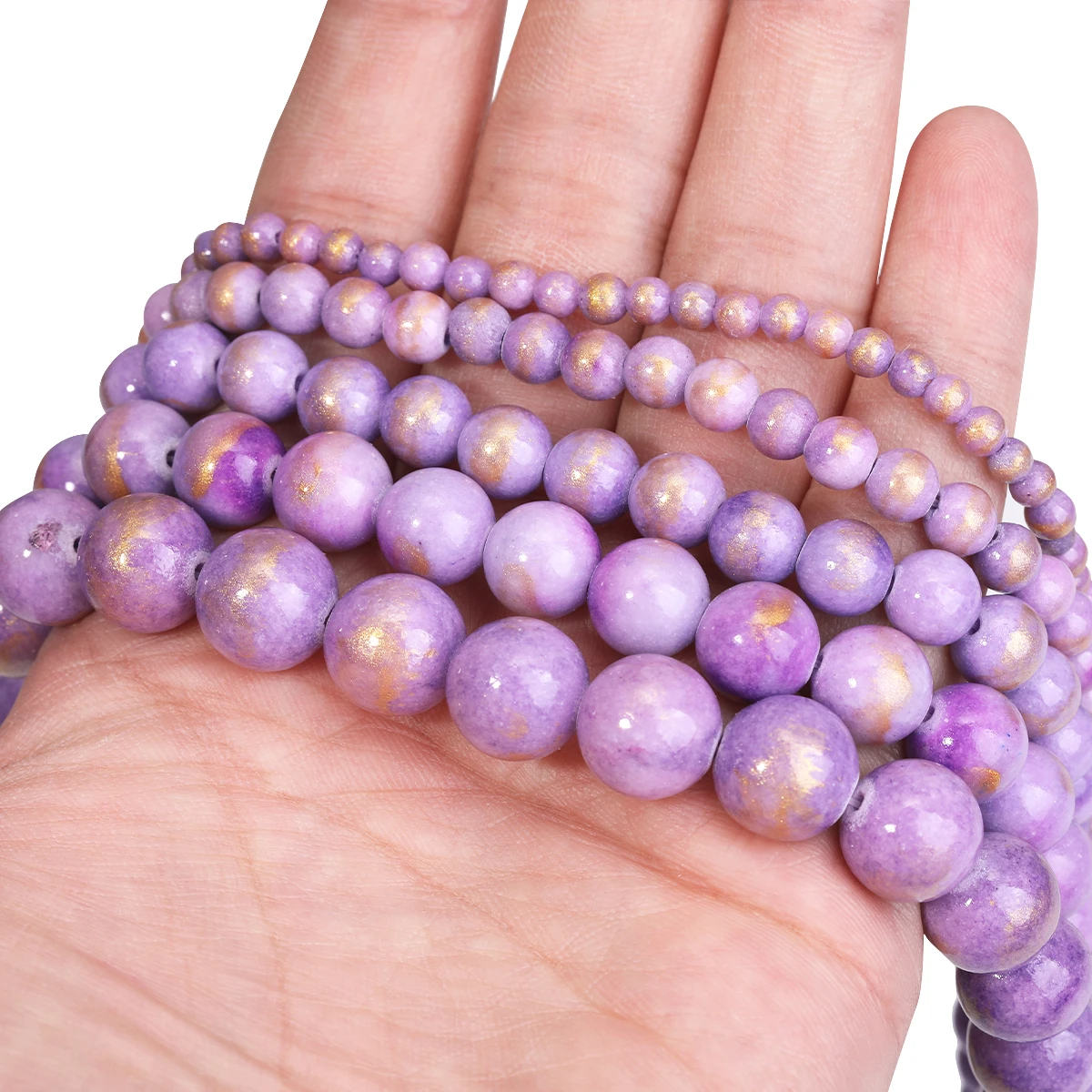 مهشان اليشم الذهب الضوء الأرجواني حبة حجر ثقب كبير 1.6-1.8 مللي متر سوار ذاتي الصنع إكسسوارات 4/6/8/10/12 مللي متر بالجملة دروبشيبينغ #6