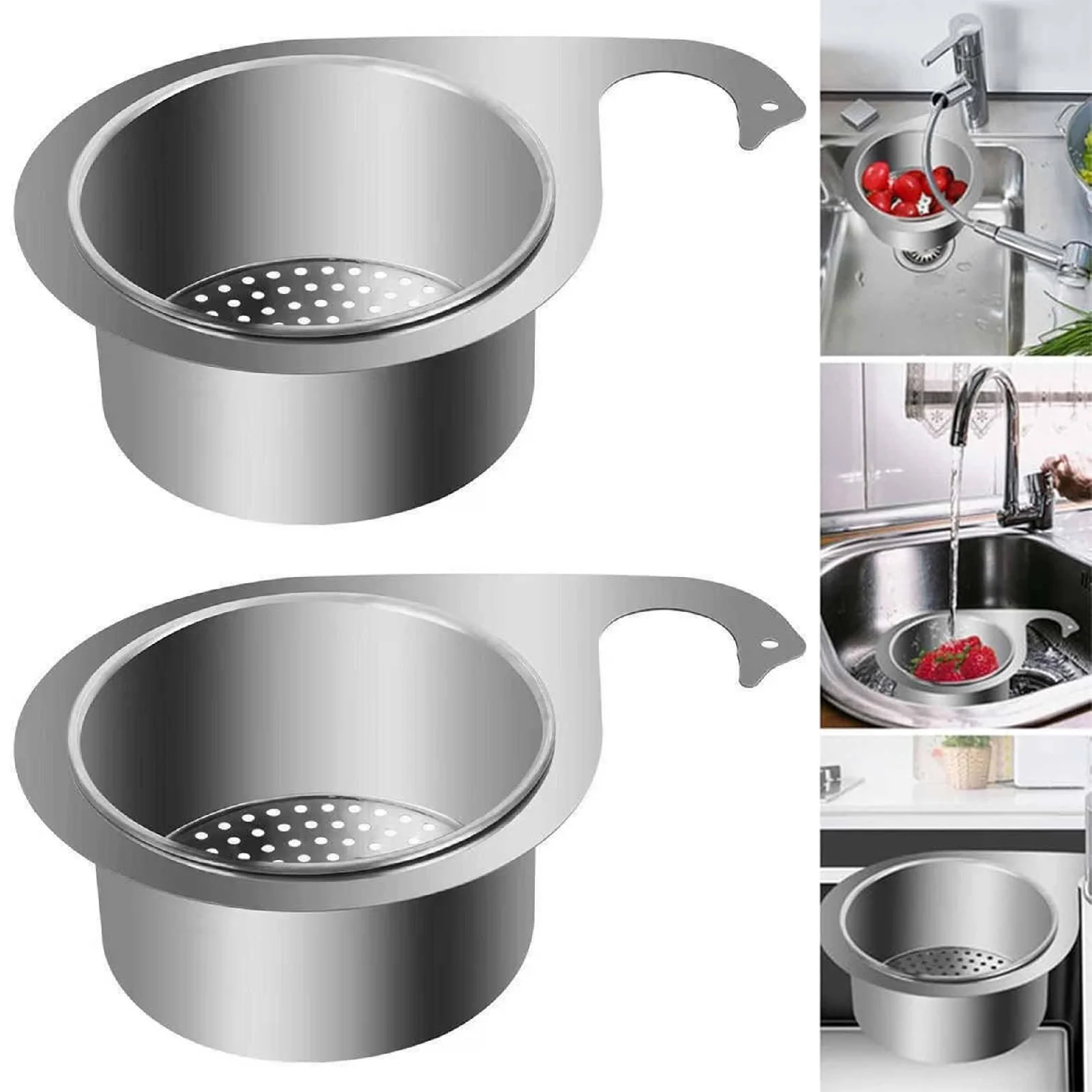 Stainless Steel Swan Sink Strainer Basket Removable Goosehead Storage Drainage Basket Goosehead Hanging Wet & Dry Drainage Racks