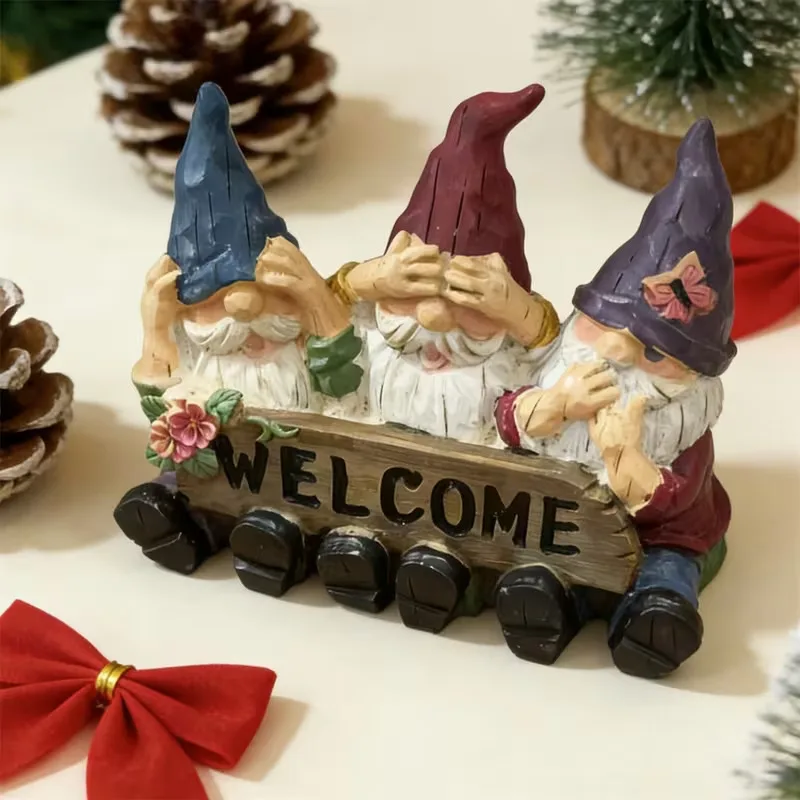 

Garden Gnome Welcome Sign Outdoor Statue Resin Elf Figurine Funny Lawn Decor for Patio Yard Porch