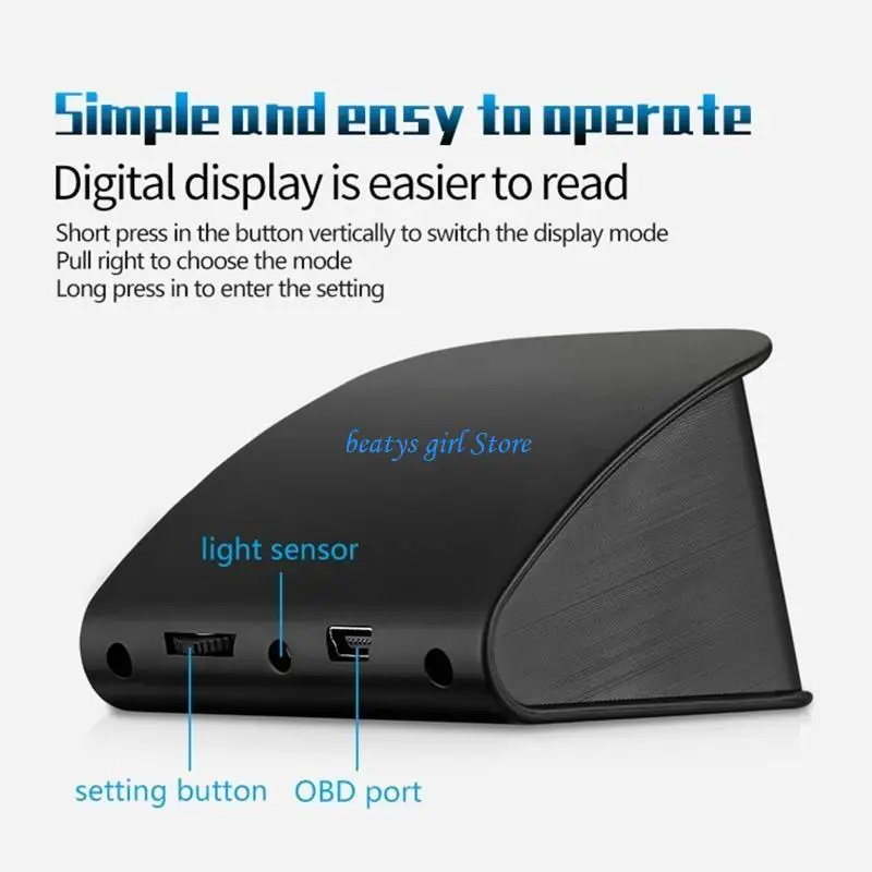 C7AB Universal Digital Car HUD for Head Up Display Speed Clock for w/ KMH Spe
