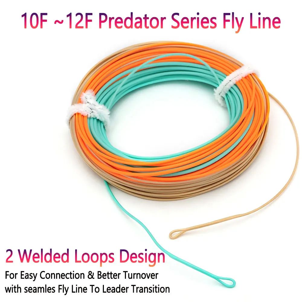 1PC 10F 11F 12F 100FT Weight Forward Floating Predator Series Fly Fishing Line 2 Welded Loops Freshwater Sea Fishing Fly Line