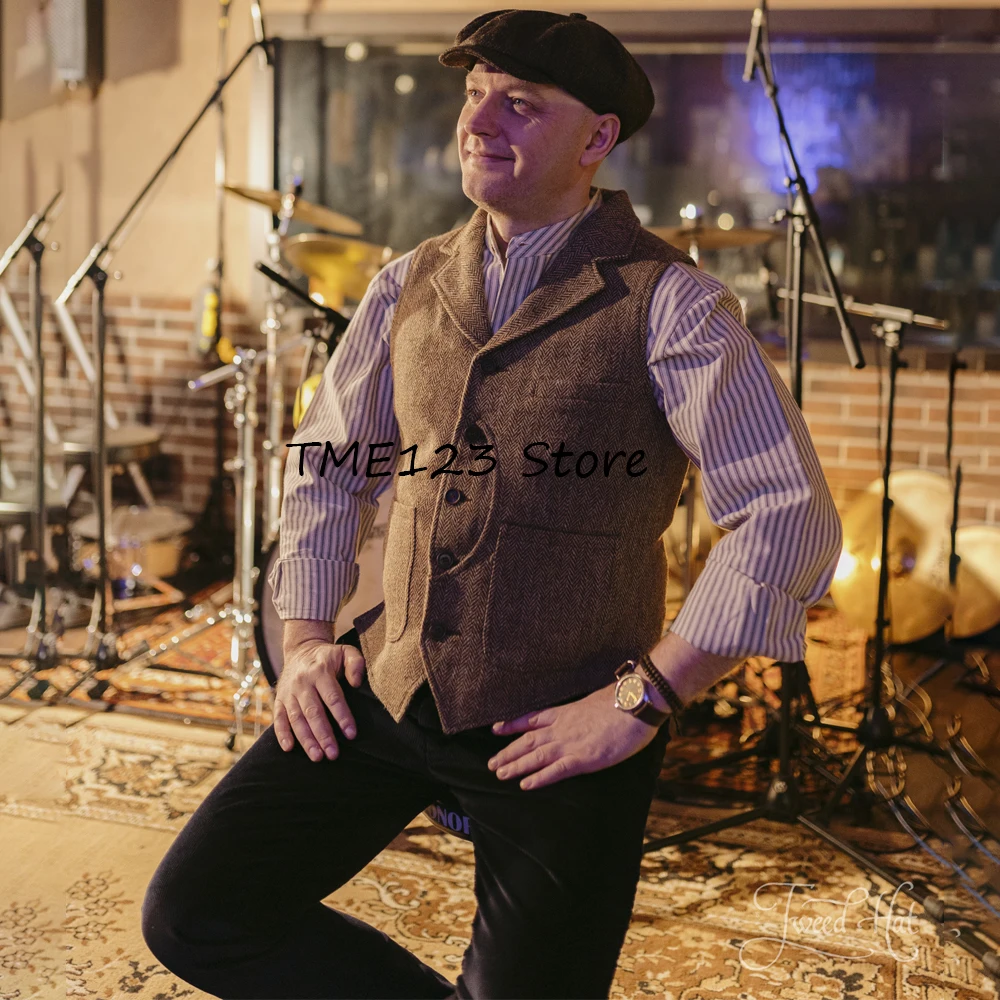 

Жилет в британском стиле в стиле ретро с узором «елочка» для мужчин, модный костюм с большими карманами, однобортный рабочий пиджак, мужская одежда