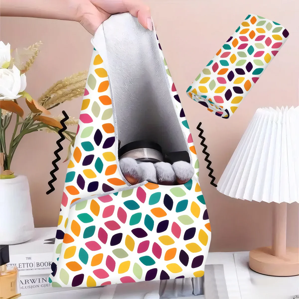 1pc Black Technology Self-Adhesive Magic Universal Wrap Cloth 2D Flat Multi-Colored Leaf Pattern Portable Cosmetics Organizer