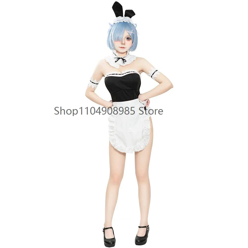 

AQ1 Halloweeen Party Sexy Bunny Girl Maid Outfit Club Maid Waitress Cosplay Outfit Off-shoulder Black And White Dress Uniform