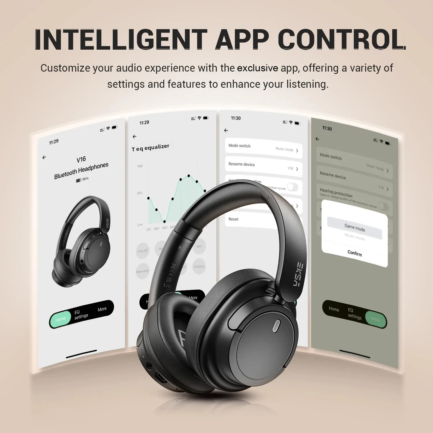 Oneodio SuperEQ V16 cuffie Wireless Bluetooth 5.3 cuffie Over Ear con microfono cuffie pieghevoli modalità Bass/Pop 90H Playtime