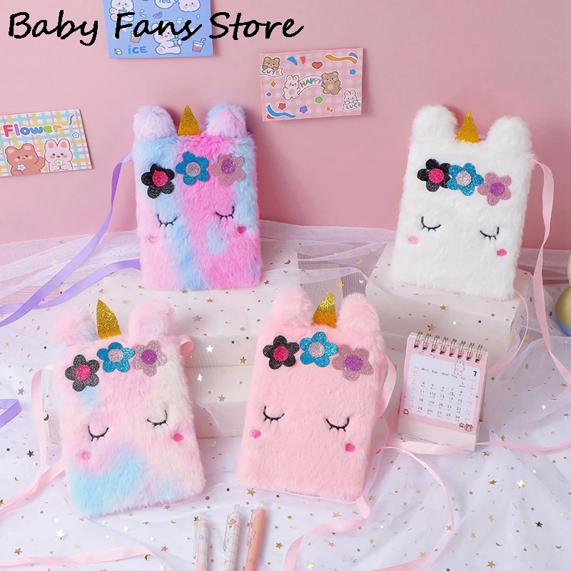 Rainbow Unicorn Handbags Kawaii Plush Doll Shoulder Purse Children Kids Bags Flower Crossbody Bag Cartoon Close Eyes Cute Wallet