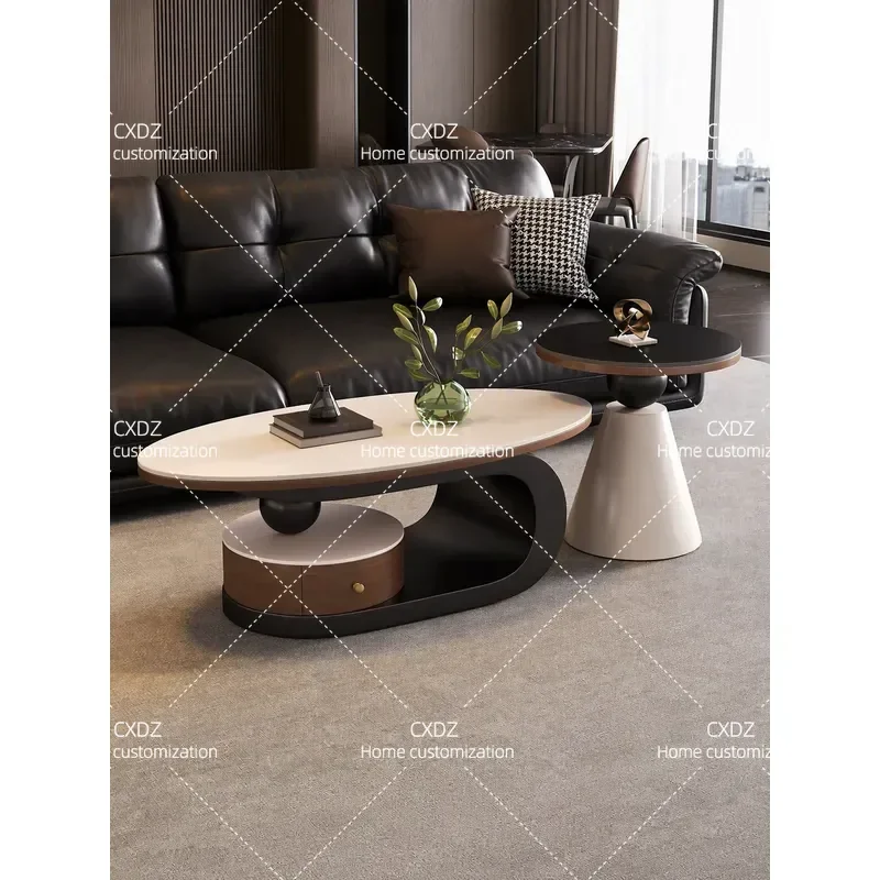 Yiyou Chinese antique rock slab coffee table combination 2026 new oval small apartment living room home advanced storage