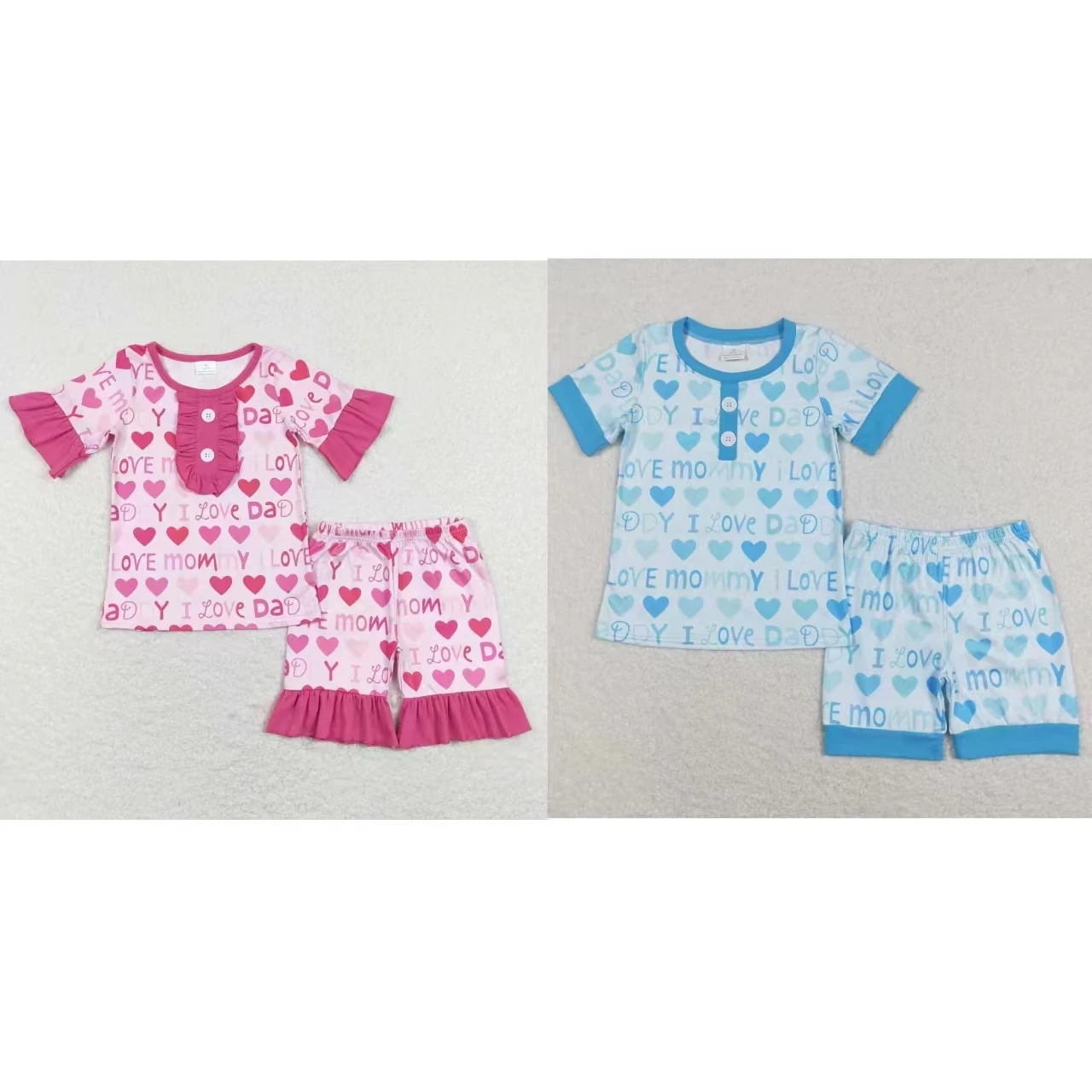 

Wholesale Summer Children Kids Pajamas Baby Boy Girl Short Sleeves I Love Mommy Daddy Shirt Sleepwear Set Shorts Infant Outfit