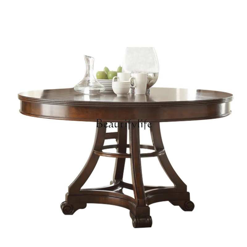 

Home Use Solid Wood Dining Table Small Apartment American Style Round European Style Dining Table