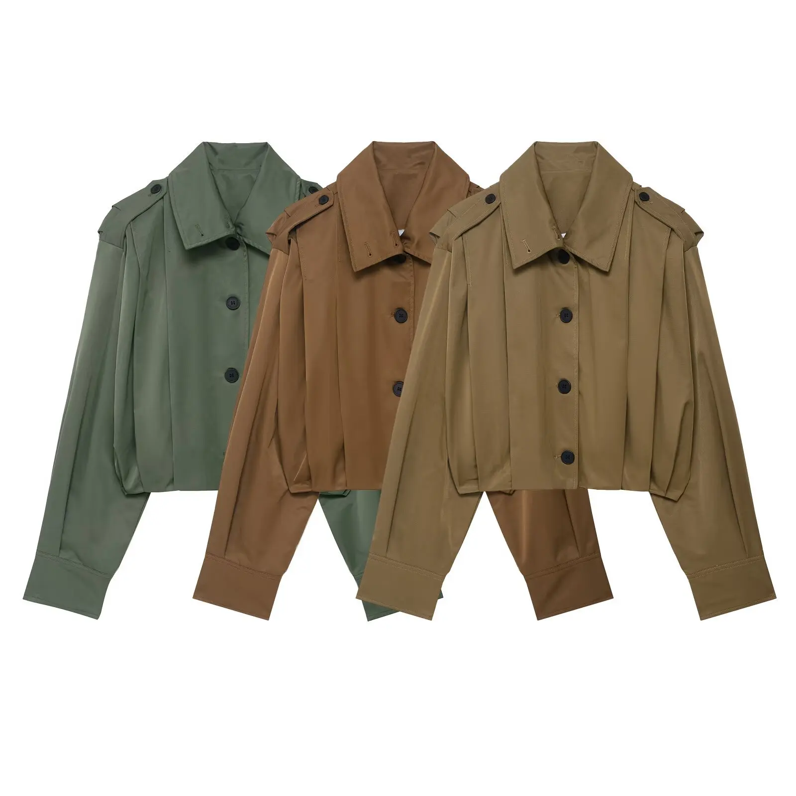 

2025 Retro Women Autumn Streetwear Pleated Turn Down Collar Single Breasted Lady's Pilot Coat Casual Motorcycle Female Jacket