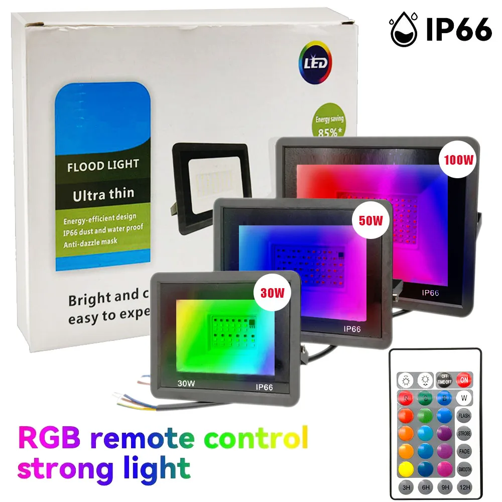 

RGB LED Floodlight Reflector Outdoor Lighting 220V 30W 50W 100W IP66 Waterproof Outdoor RGB Spotlight Lamps Landscape Lighting