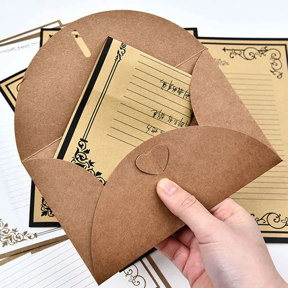 

96Pcs Vintage Kraft Writing Paper Retro Note Letter Stationery Paper Smooth Texture Charming Patterns for Letter Writing School
