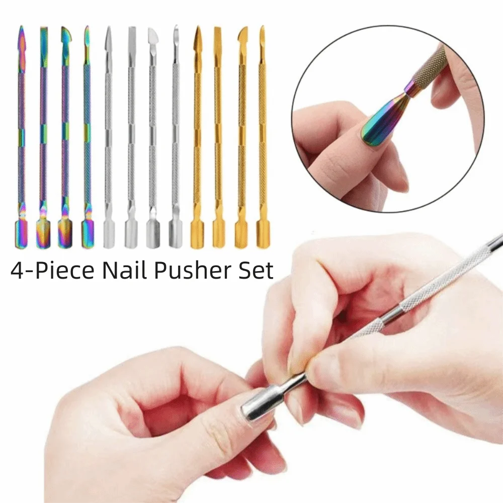 Stainless Steel Cuticle Pusher Double-Ended Beveled Steel Gel Nail Polish Remover Multicolor Double-Sided Pedicure Tool Pedicure
