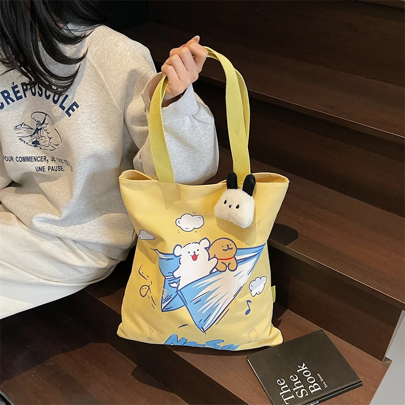 

Милая мультяшная сумка с граффити, повседневная парусиновая сумка большой емкости, сумка на плечо в японском стиле, сумка для студенческой книги, простая сумка для покупок