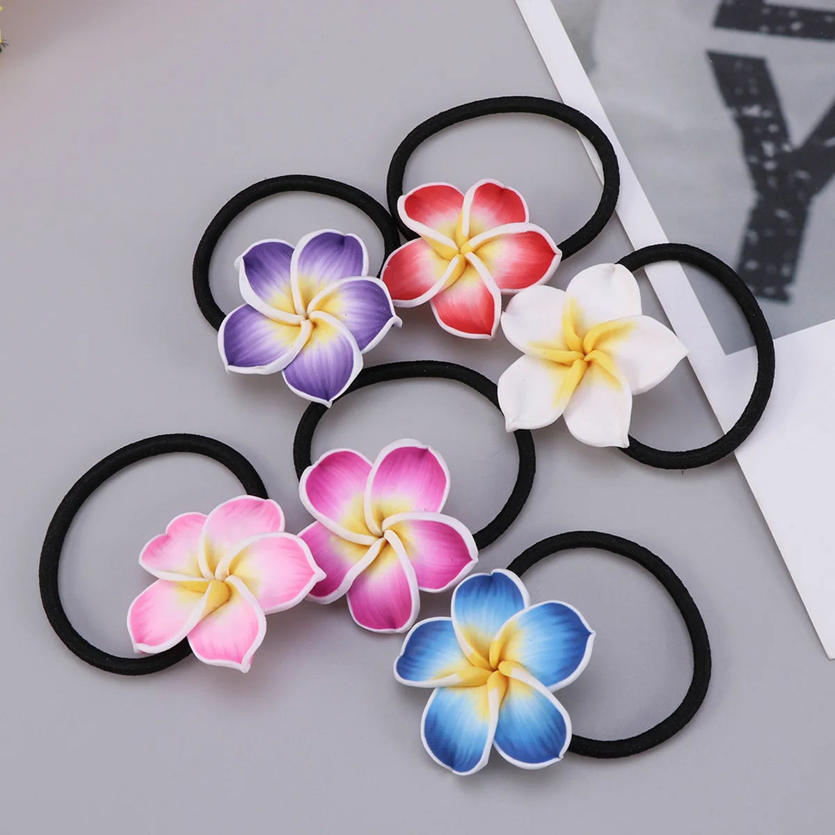 

12 PCS Flower Ponytail Holder Spiral Hair Ties Scrunchies Simulation Hairband Plumeria for Girl Decoration Orchid Clip Child