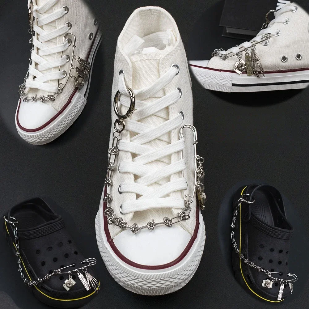 1Pcs Hip-hop Metall Sneaker Dekoration Punk Mode High-top Leinwand Schuh Kette Dunklen Stil Pin Männer frauen Slipper Sandale Zubehör – Detail 10
