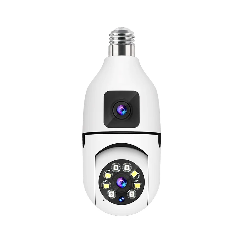 E27 Bulb WIFI Camera 8X Zoom Dual Lens Indoor Surveillance Human Tracking Wireless Two-way Audio Cameras Color Night Vision