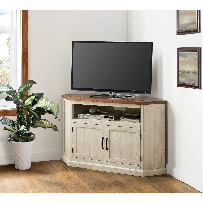 Rustic Solid Wood TV Stand - Antique White and Honey Tobacco Finish