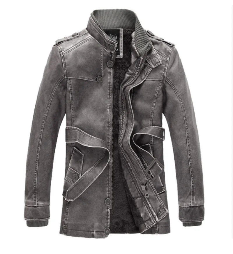 Winter Men Leather Jacket Casual Windproof Thicken Fleece Warm Motorcycle Jackets Plus Size 5XL 6XL Fashion Long Coats Chaqueta