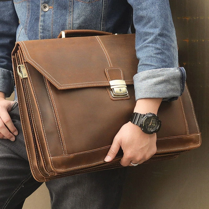 Luxury Designer Men's Business Bag Genuine Leather 15.6 Computer Bag Male Shoulder Cross Bag Briefcase Travel Handbag Messenger