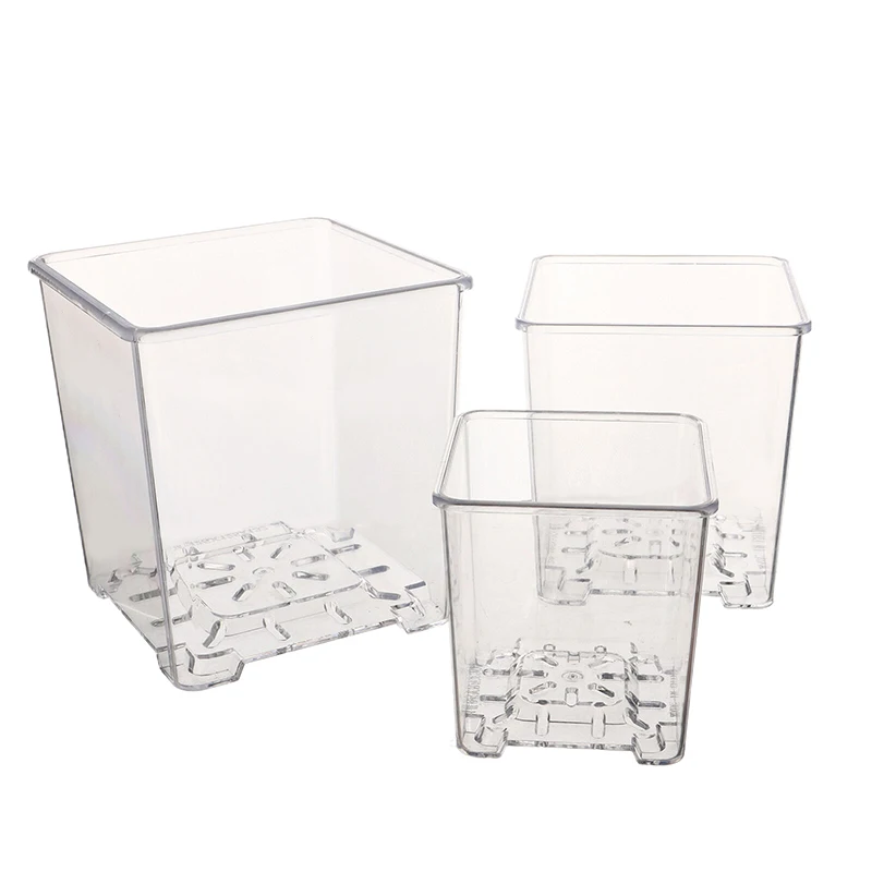 1Pc S/M/L Highly Transparent Flower Pot Plant Nursery Pots Acrylic Orchid Decorative Square for Plants Garden Orchids
