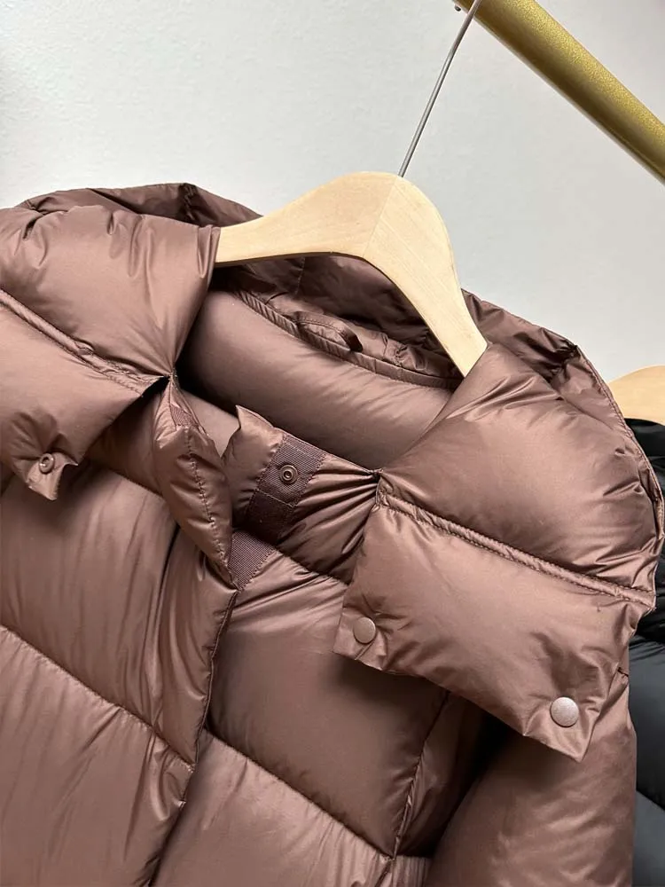 Jaqueta fofa de penas de pato branco 90 para mulheres, média a longa, moda inverno 2025